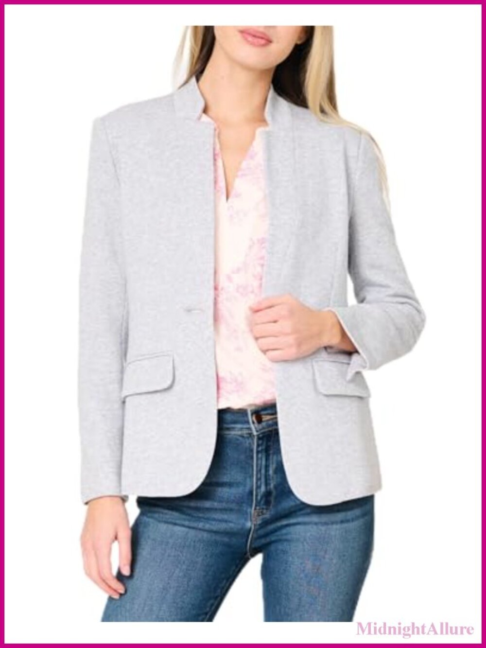 Notch Collar Open Front Knit Blazer Cotton Blend Business Casual